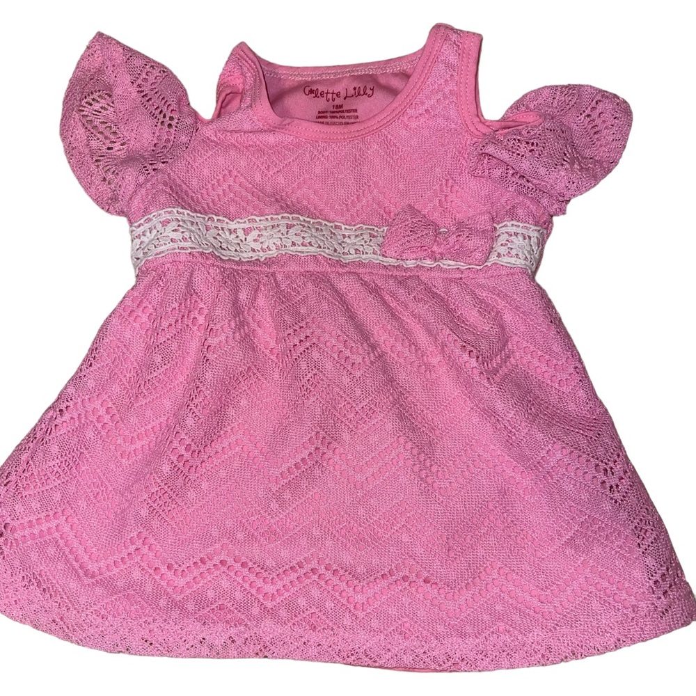Colette Lilly Infant Girls Cold Shoulder Dress Size 18 months Pink Lace Overlay